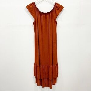 Apricot Lane Boutique Ruffle Hem High Lo Dress in Rust Small